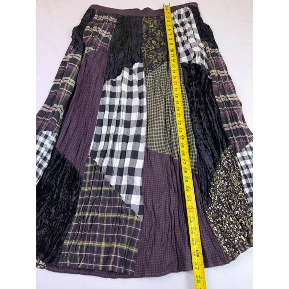 Patchwork Maxi Skirt Plaid Floral Gingham Boho Purple *Elastic Needs Replaced - Picture 2 of 6